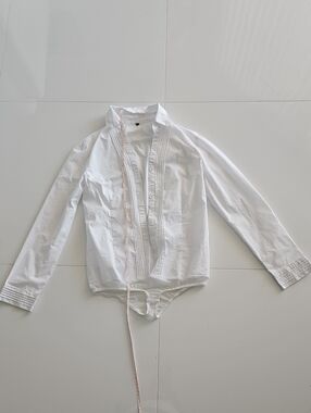 Women's White Button-Front Bodysuit Shirt